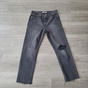 Levis Wedgie Straight Black Distressed Raw Hem Button Fly Jeans 28w X 28L